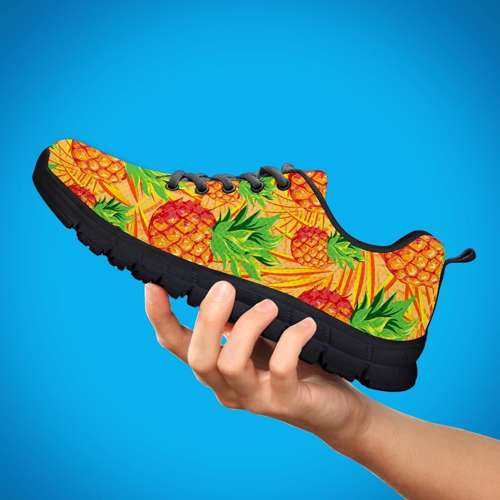 Neon Yellow Pineapple Hawaiian Print Men's Sneakers-grizzshop