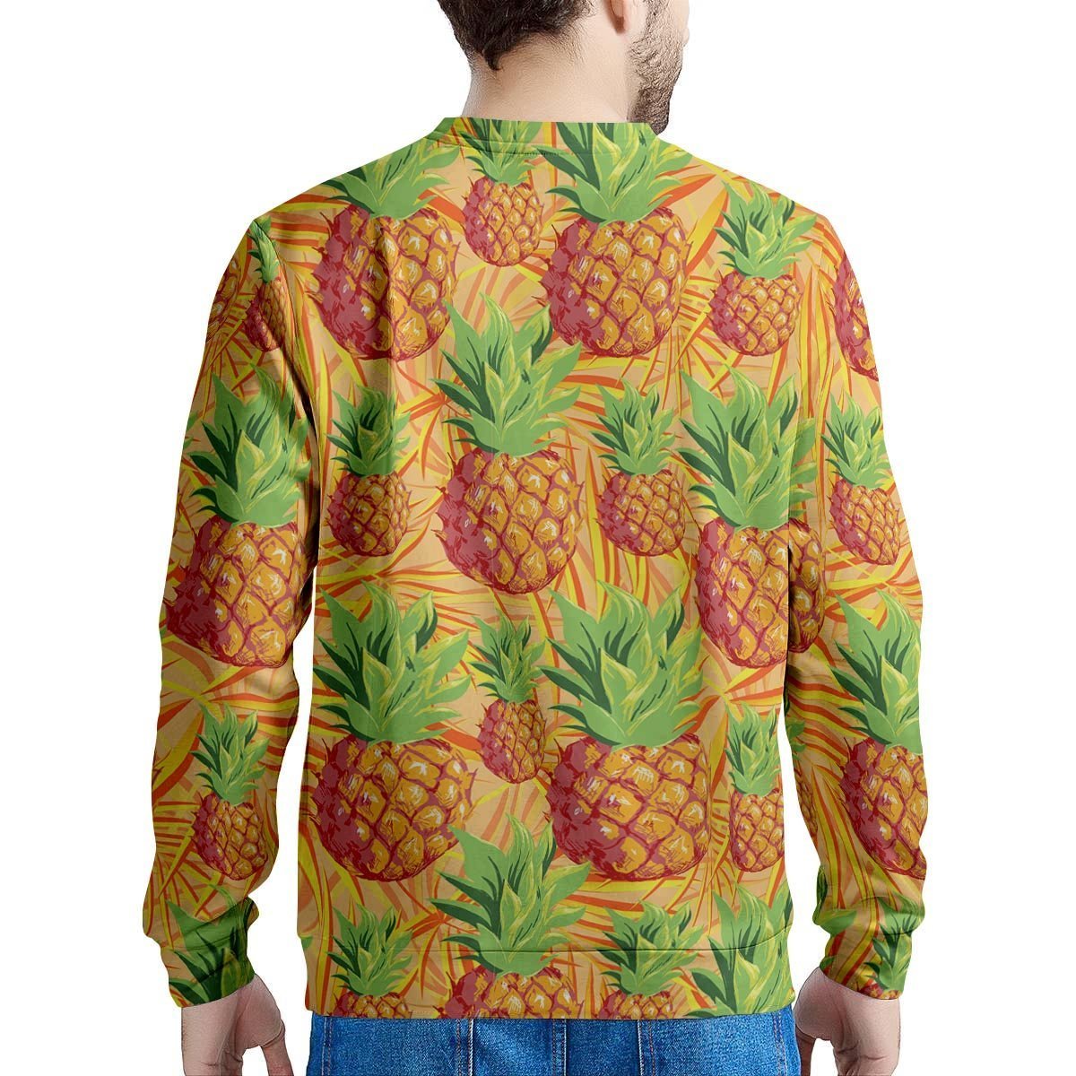 Neon Yellow Pineapple Hawaiian Print Men's Sweatshirt-grizzshop