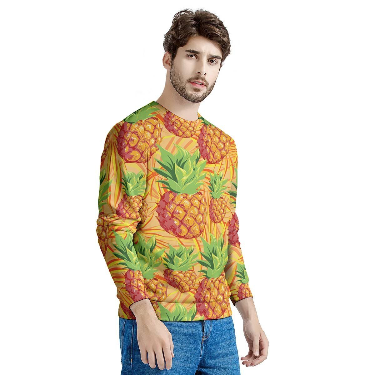 Neon Yellow Pineapple Hawaiian Print Men's Sweatshirt-grizzshop