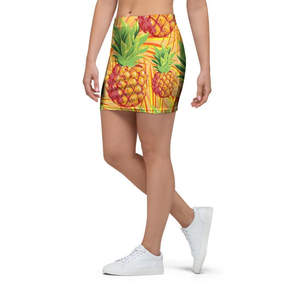 Neon Yellow Pineapple Hawaiian Print Mini Skirt-grizzshop