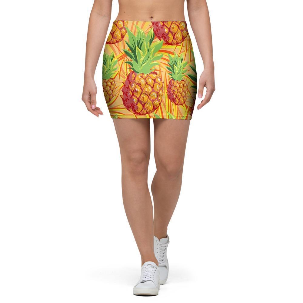 Neon Yellow Pineapple Hawaiian Print Mini Skirt-grizzshop