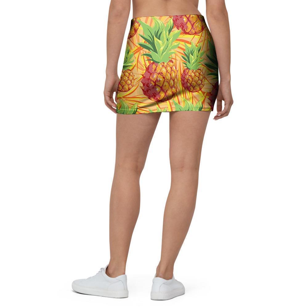 Neon Yellow Pineapple Hawaiian Print Mini Skirt-grizzshop