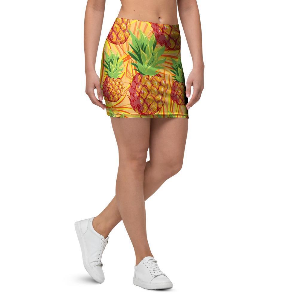Neon Yellow Pineapple Hawaiian Print Mini Skirt-grizzshop