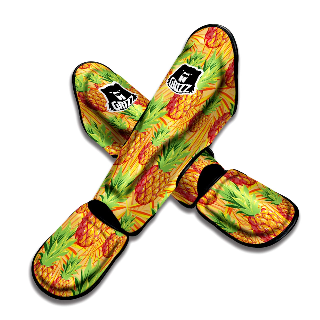 Neon Yellow Pineapple Hawaiian Print Muay Thai Shin Guard-grizzshop