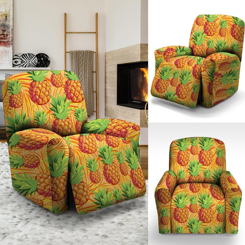 Neon Yellow Pineapple Hawaiian Print Recliner Cover-grizzshop