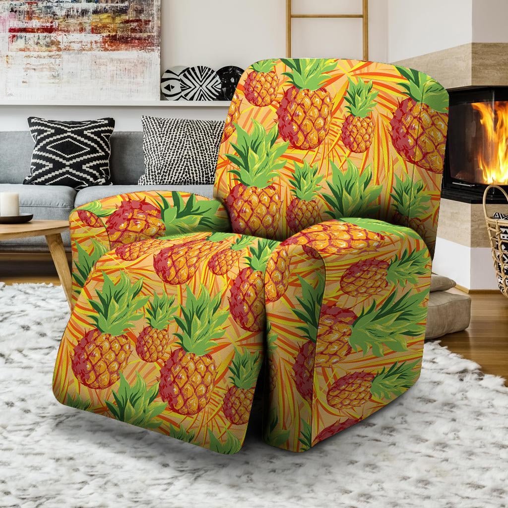 Neon Yellow Pineapple Hawaiian Print Recliner Cover-grizzshop