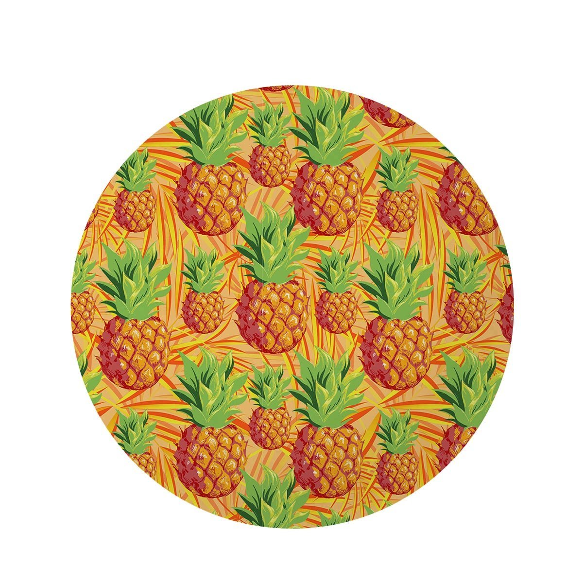 Neon Yellow Pineapple Hawaiian Print Round Rug-grizzshop