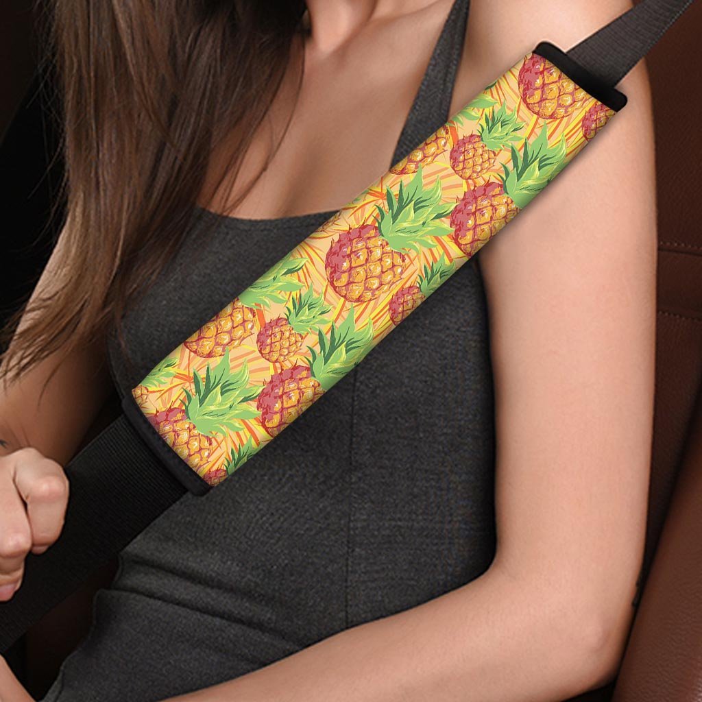 Neon Yellow Pineapple Hawaiian Print Seat Belt Cover-grizzshop