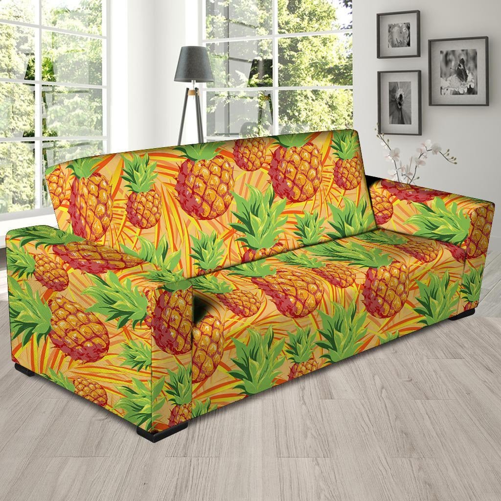 Neon Yellow Pineapple Hawaiian Print Sofa Cover-grizzshop