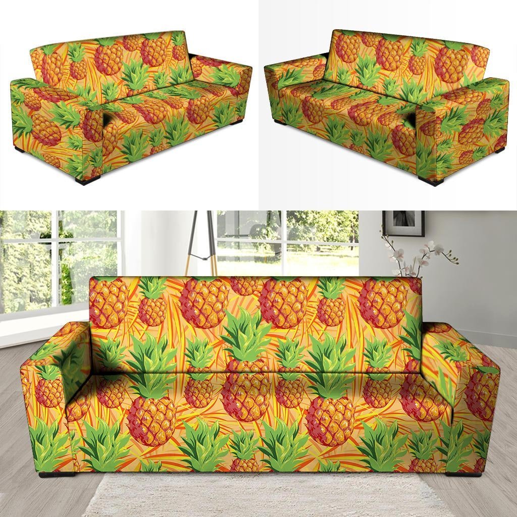 Neon Yellow Pineapple Hawaiian Print Sofa Cover-grizzshop