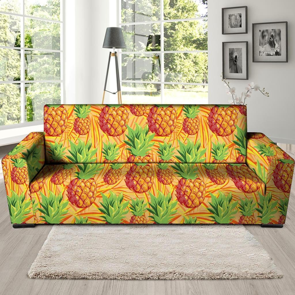 Neon Yellow Pineapple Hawaiian Print Sofa Cover-grizzshop