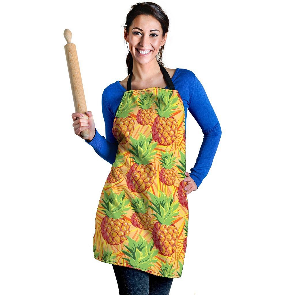 Neon Yellow Pineapple Hawaiian Print Women's Apron-grizzshop