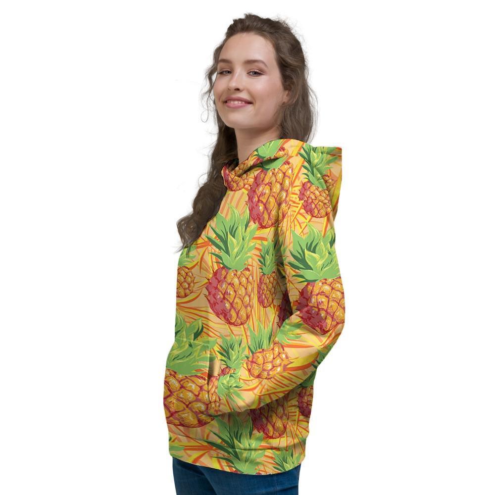 Neon Yellow Pineapple Hawaiian Print Women's Hoodie-grizzshop