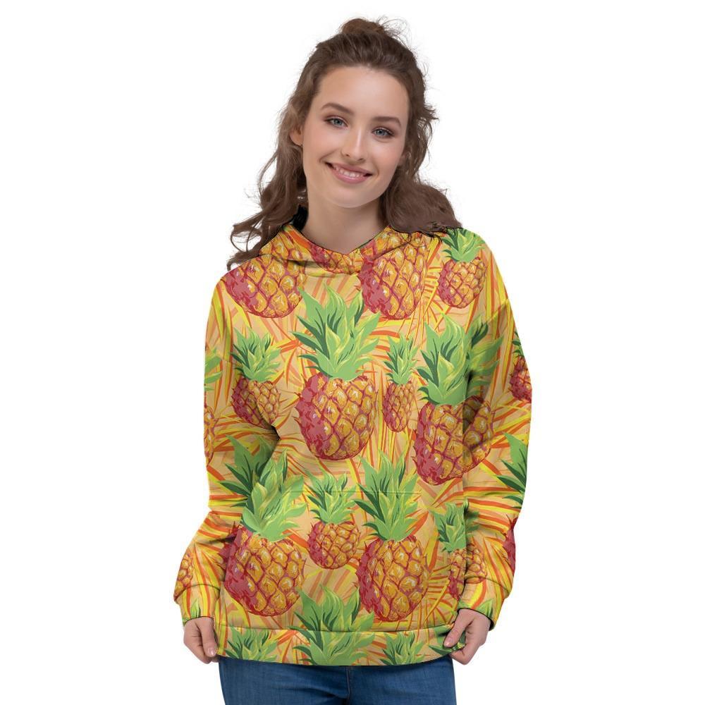 Neon Yellow Pineapple Hawaiian Print Women's Hoodie-grizzshop