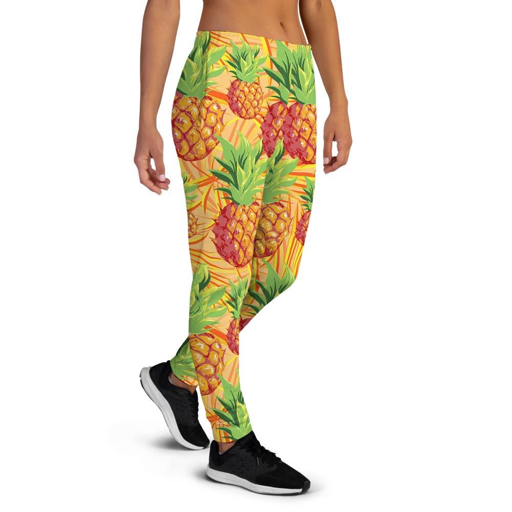 Neon Yellow Pineapple Hawaiian Print Women's Joggers-grizzshop