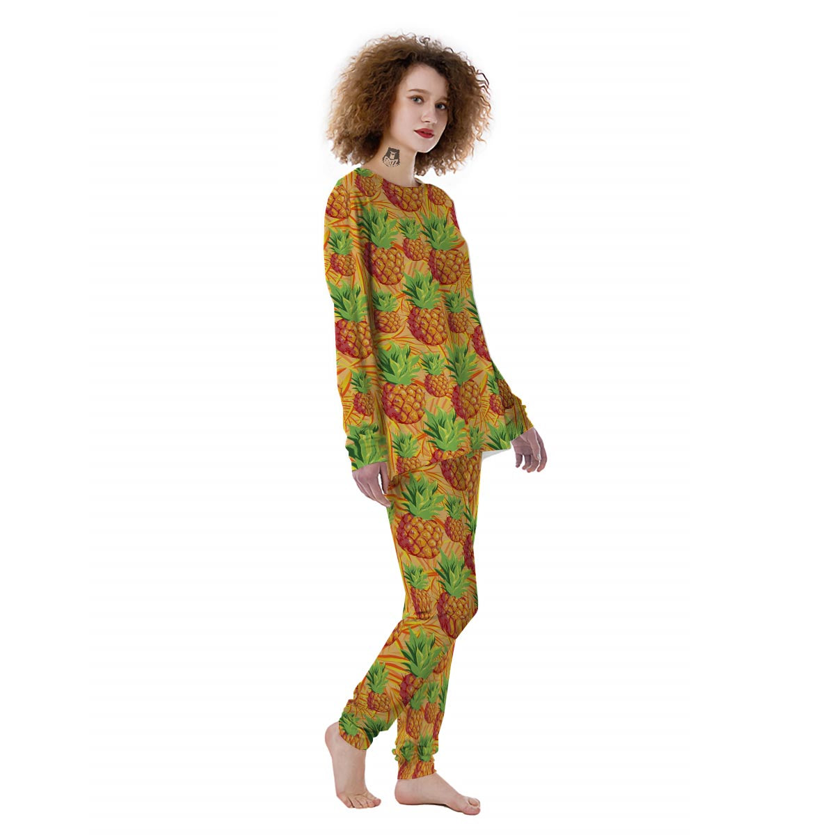 Neon Yellow Pineapple Hawaiian Print Women's Pajamas-grizzshop