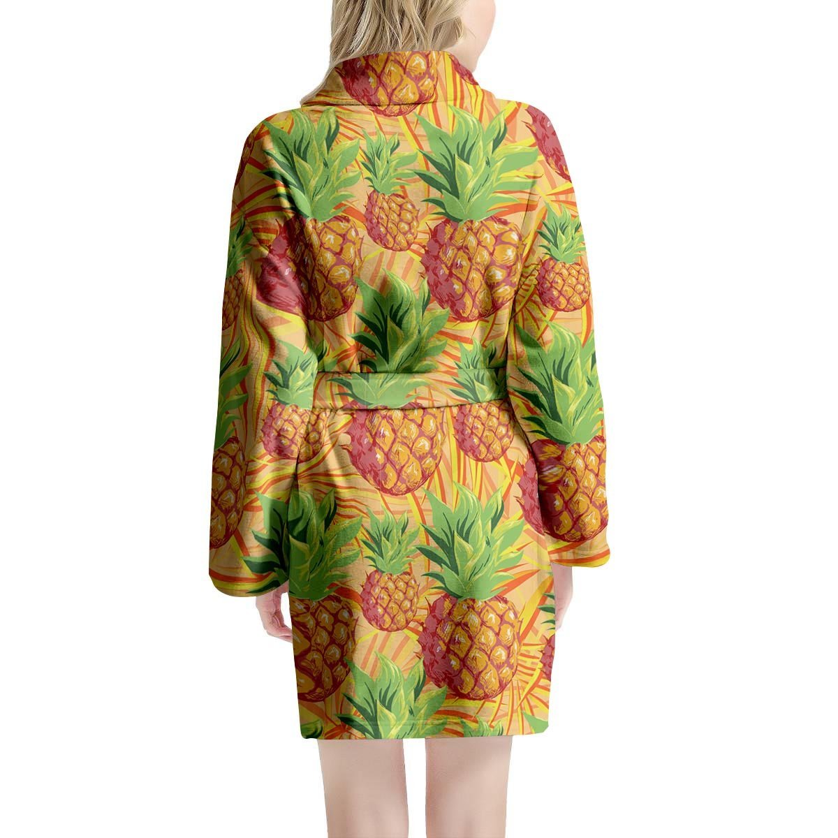 Neon Yellow Pineapple Hawaiian Print Women's Robe-grizzshop