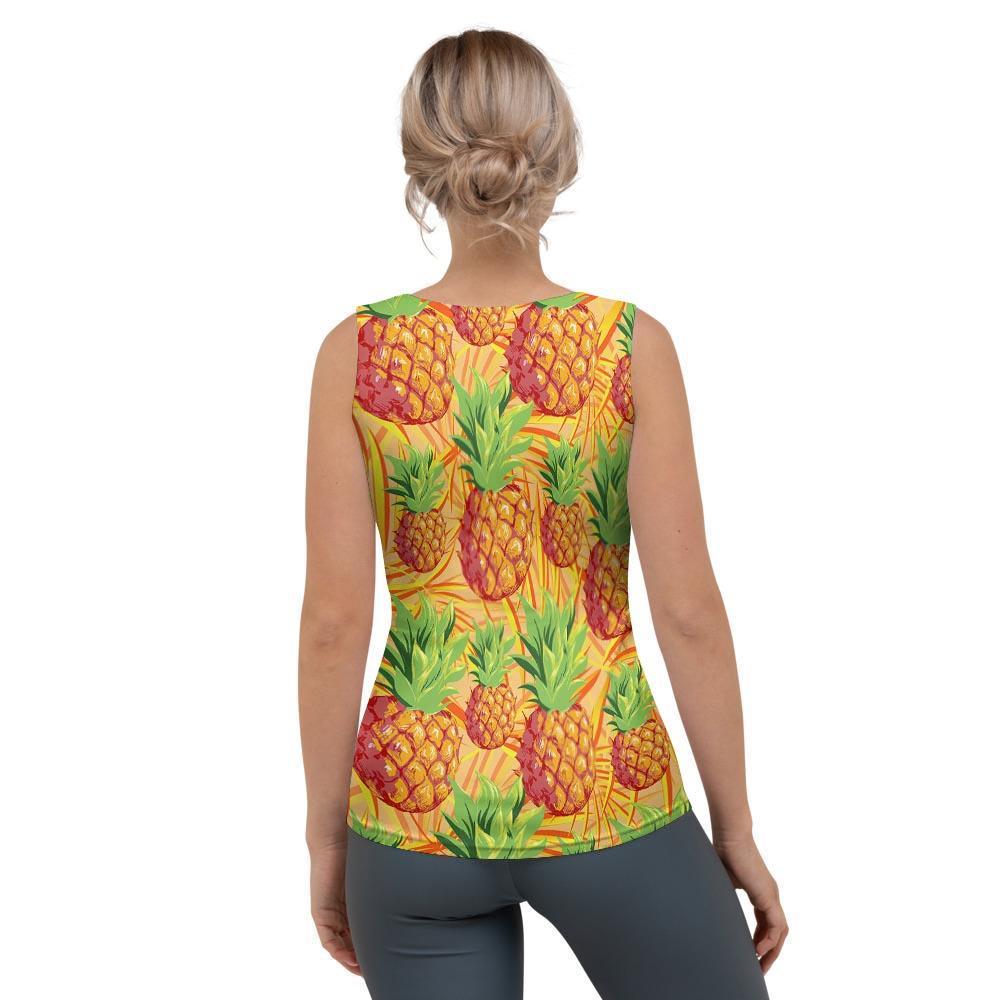 Neon Yellow Pineapple Hawaiian Print Women's Tank Top-grizzshop