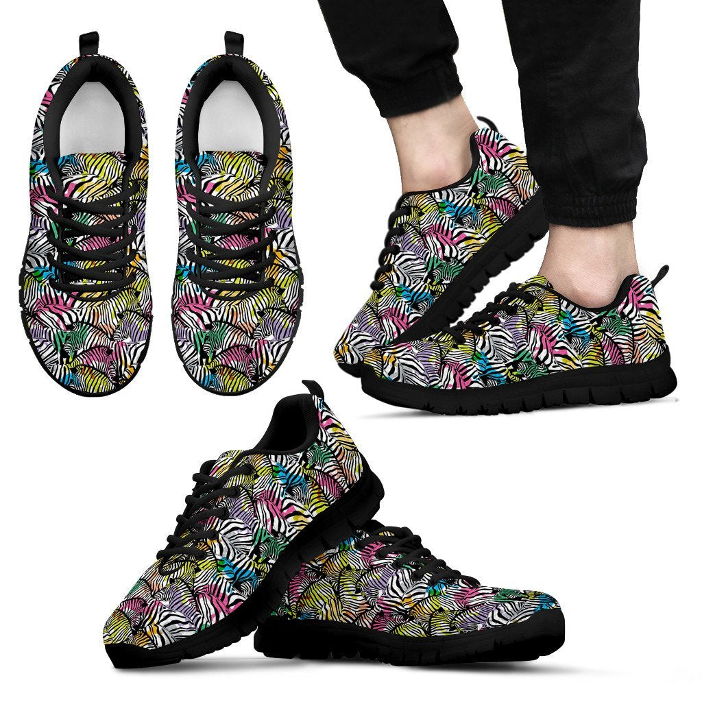 Neon Zebra Pattern Print Black Sneaker Shoes For Men Women-grizzshop