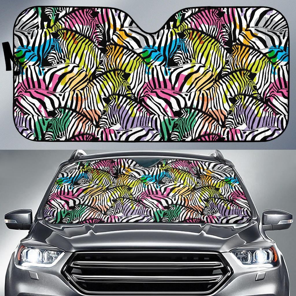 Neon Zebra Pattern Print Car Sun Shade-grizzshop