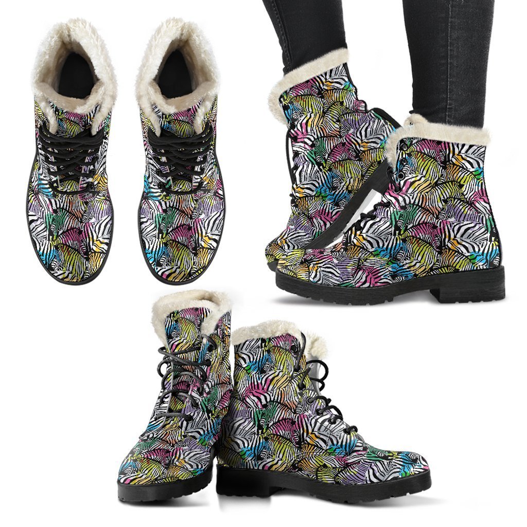 Neon Zebra Pattern Print Comfy Winter Boots-grizzshop