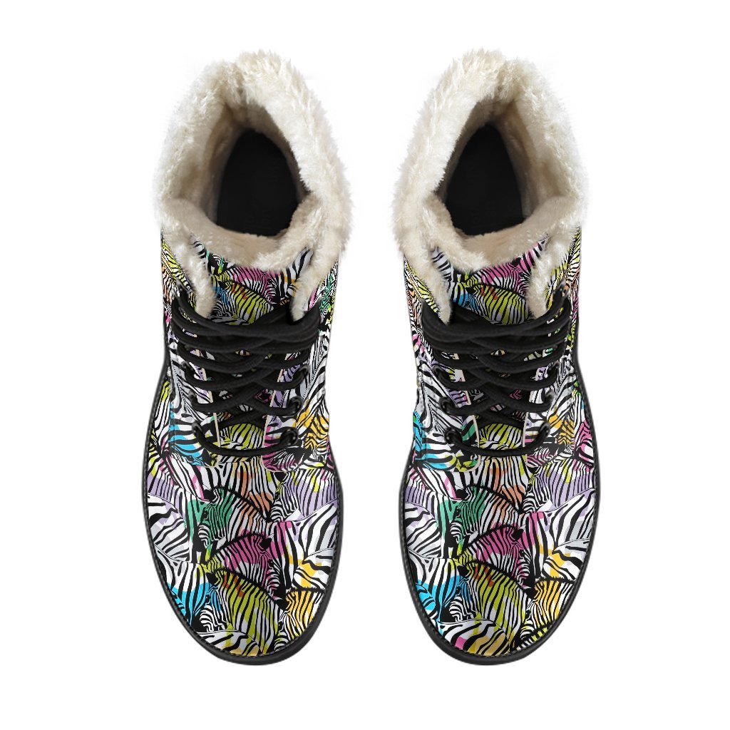 Neon Zebra Pattern Print Comfy Winter Boots-grizzshop