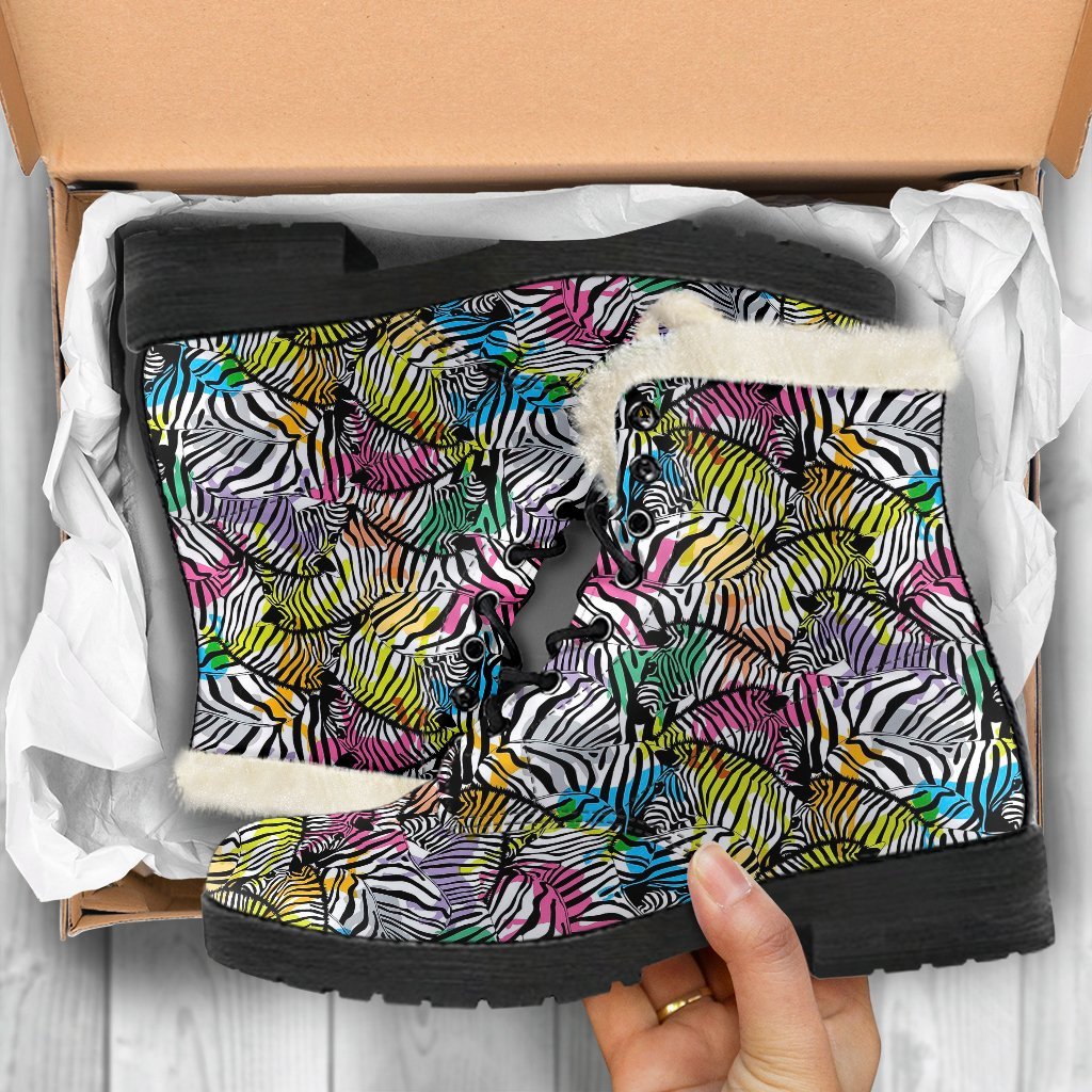 Neon Zebra Pattern Print Comfy Winter Boots-grizzshop