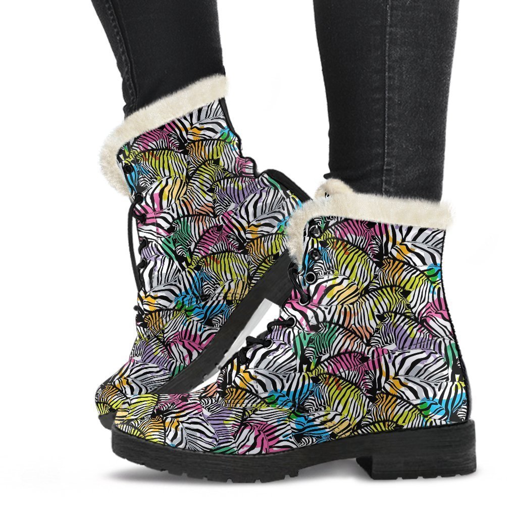 Neon Zebra Pattern Print Comfy Winter Boots-grizzshop