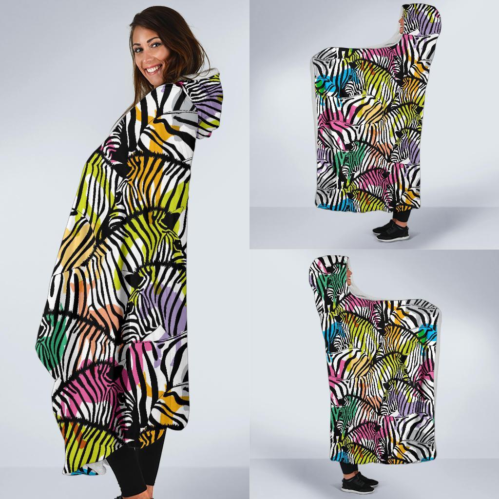 Neon Zebra Pattern Print Hooded Blanket-grizzshop