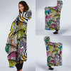 Neon Zebra Pattern Print Hooded Blanket-grizzshop