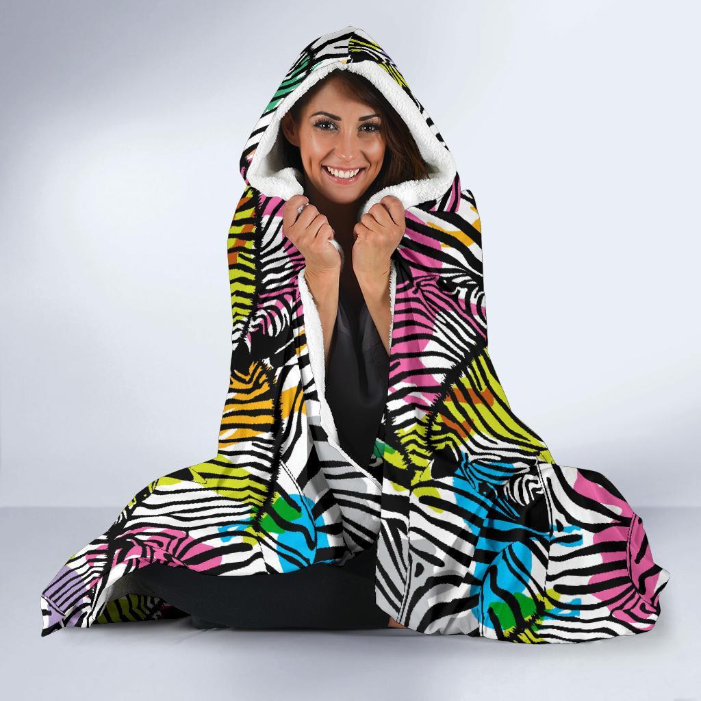 Neon Zebra Pattern Print Hooded Blanket-grizzshop