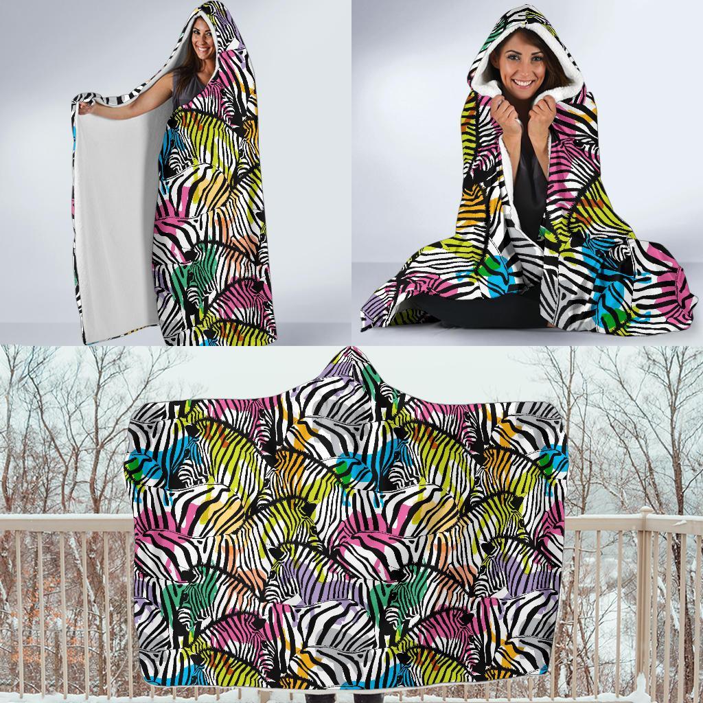 Neon Zebra Pattern Print Hooded Blanket-grizzshop