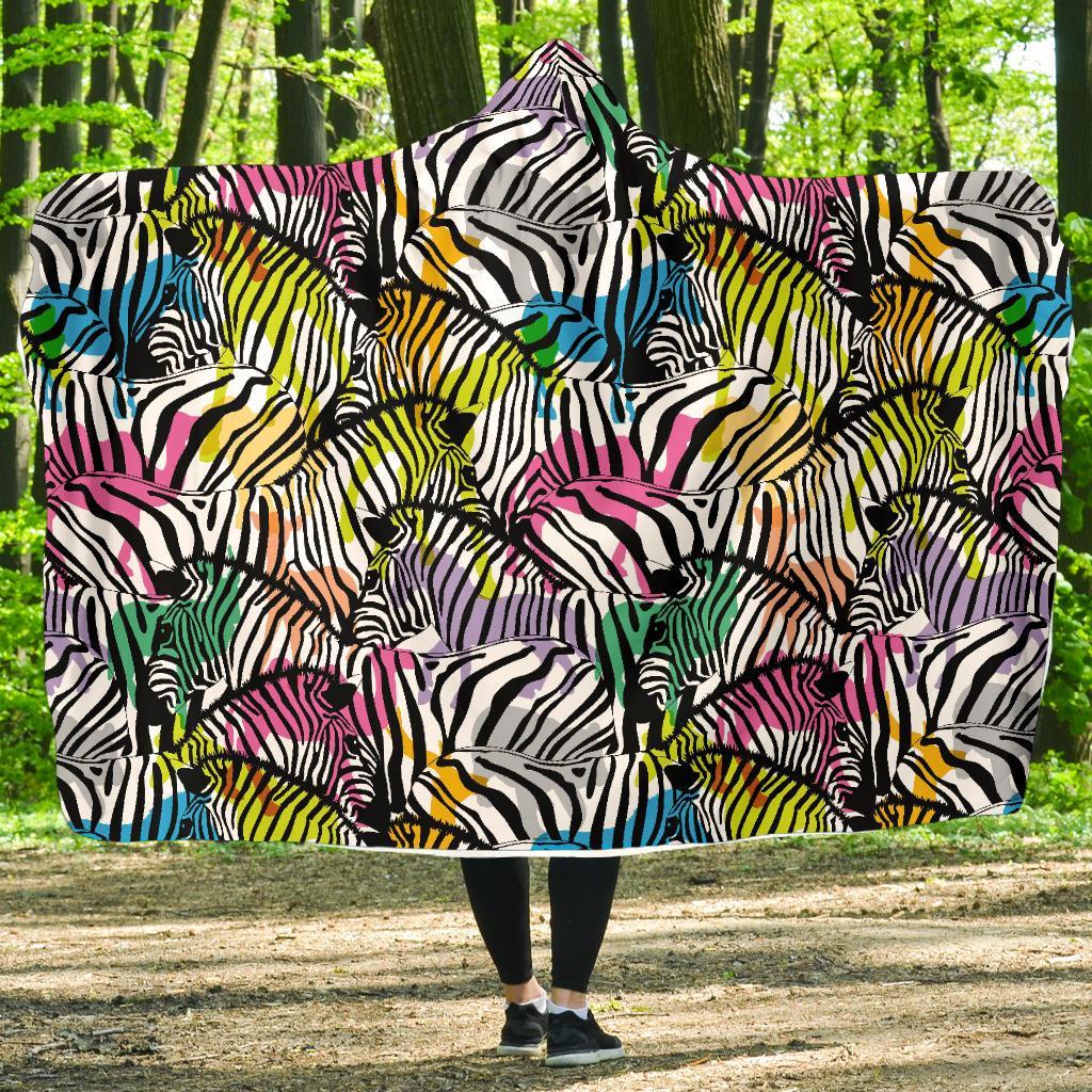 Neon Zebra Pattern Print Hooded Blanket-grizzshop