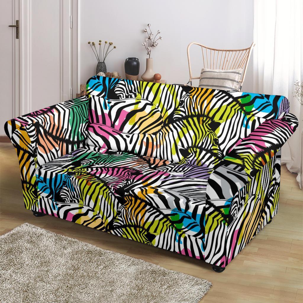 Neon Zebra Pattern Print Loveseat Cover-grizzshop