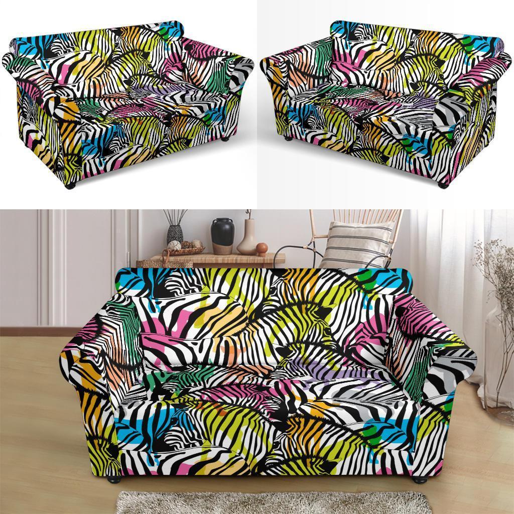 Neon Zebra Pattern Print Loveseat Cover-grizzshop