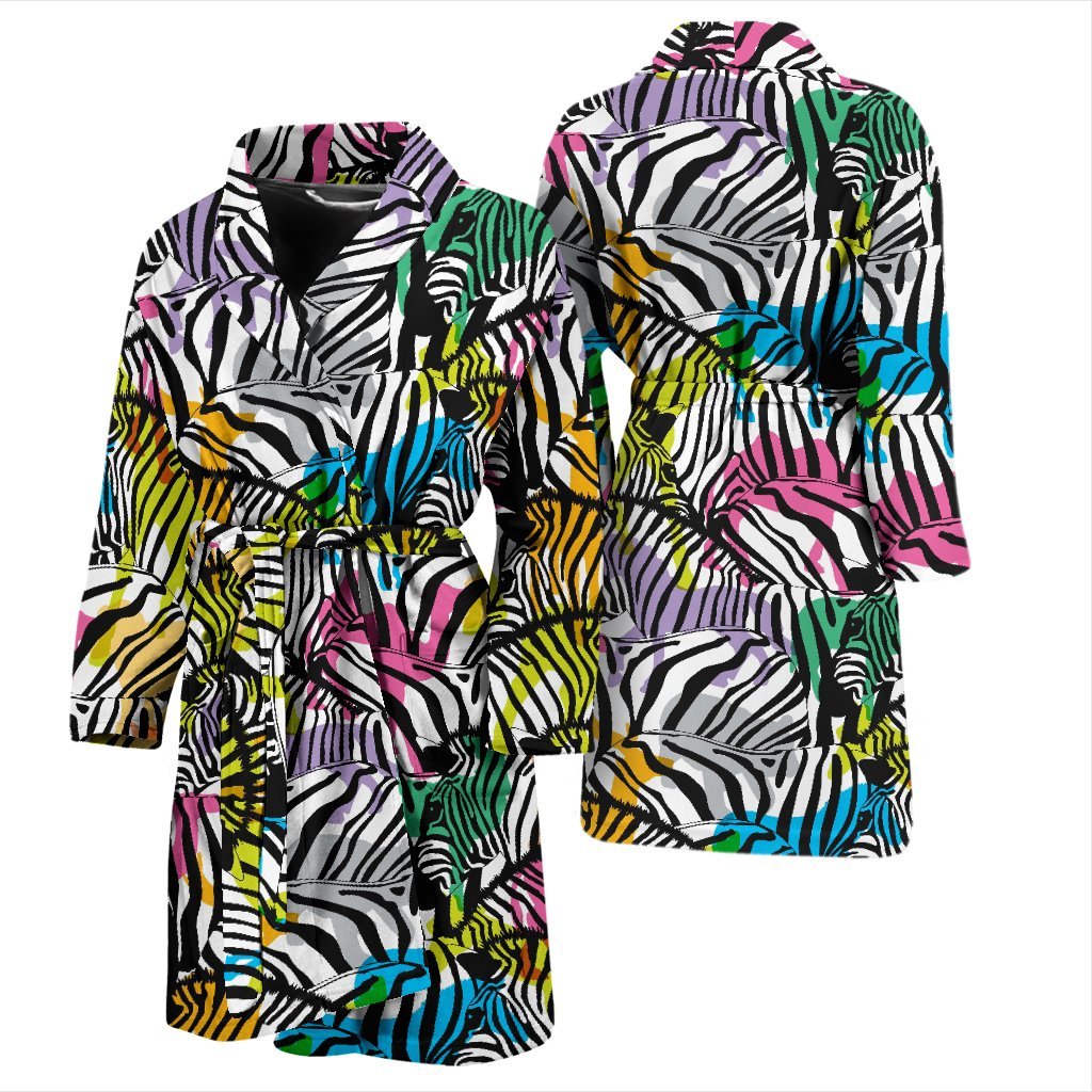 Neon Zebra Pattern Print Men Long Robe-grizzshop