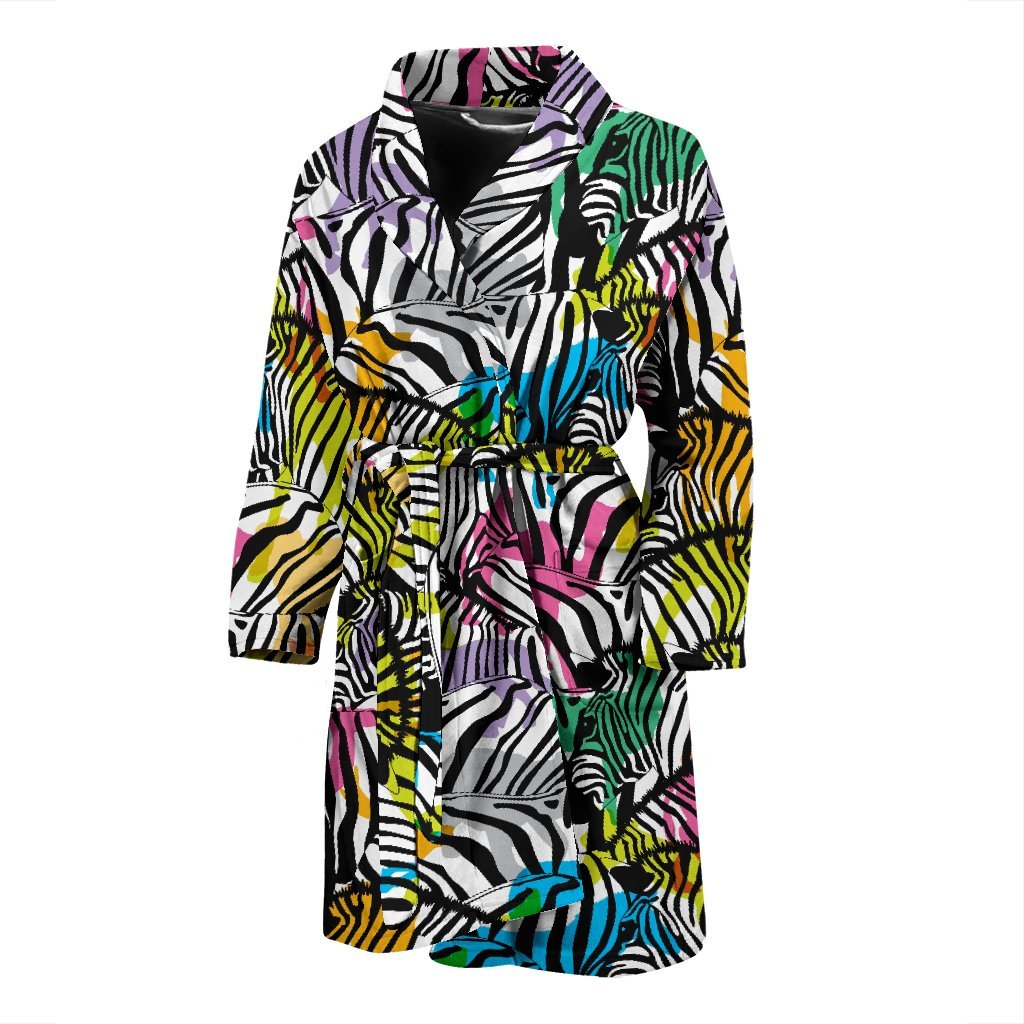 Neon Zebra Pattern Print Men Long Robe-grizzshop