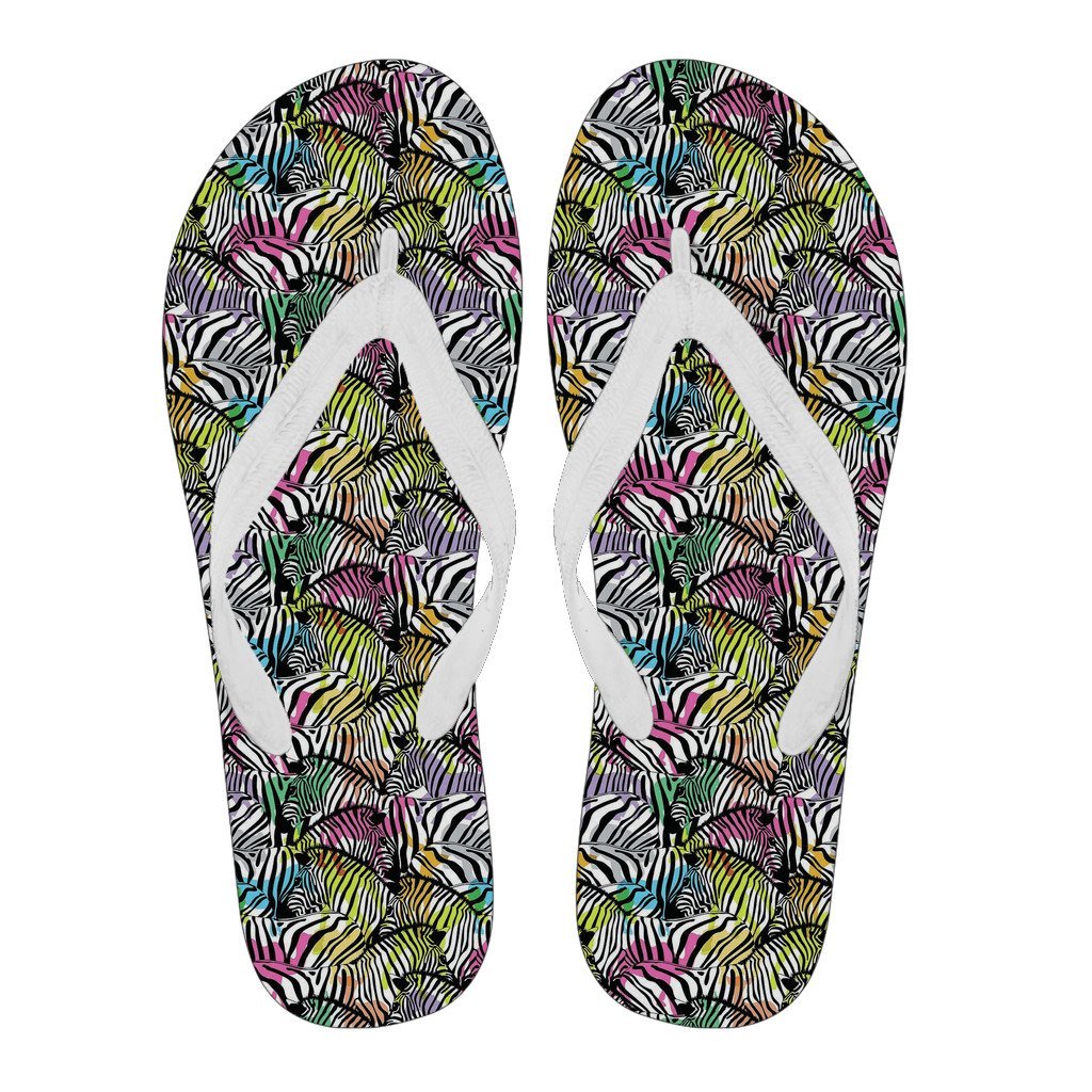 Neon Zebra Pattern Print Men & Women Flip Flops-grizzshop