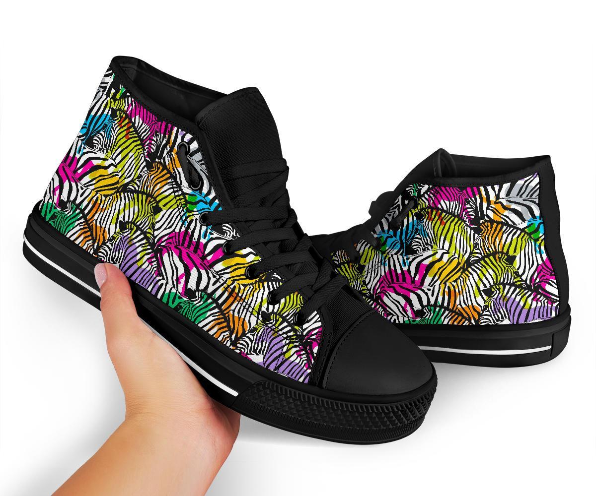 Neon Zebra Pattern Print Men Women's High Top Shoes-grizzshop