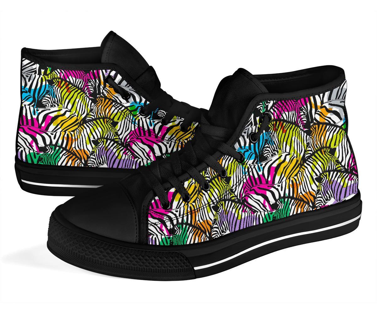 Neon Zebra Pattern Print Men Women's High Top Shoes-grizzshop