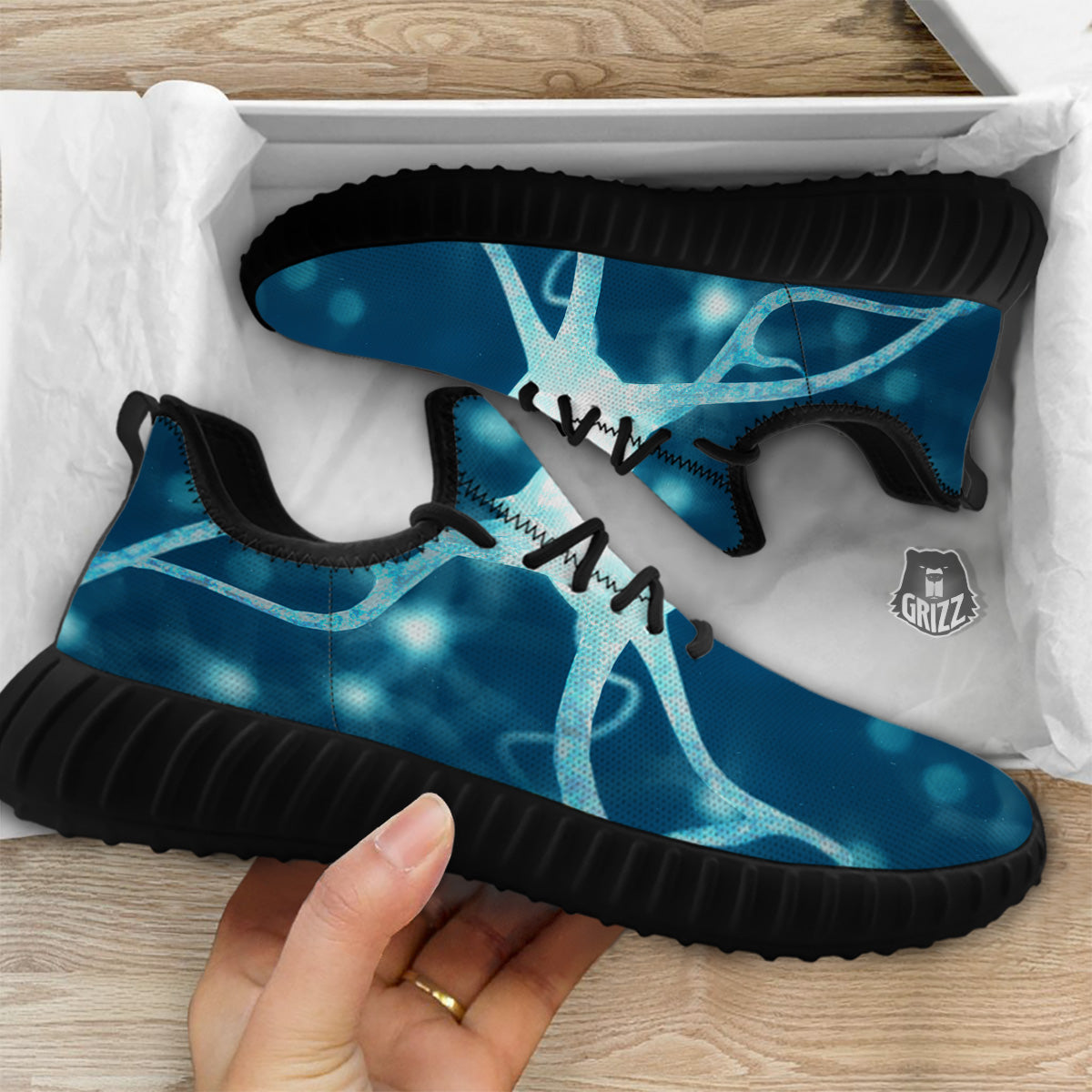 Neurons Inside The Brain Print Black Walking Shoes-grizzshop