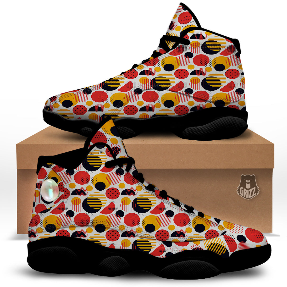 New Style Polka Dot Ornaments Print Pattern Black Basketball Shoes-grizzshop