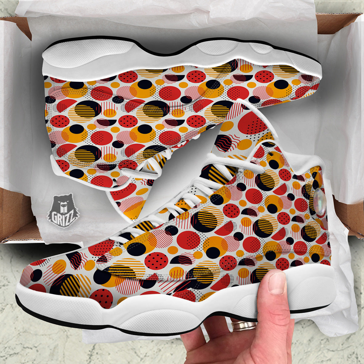 New Style Polka Dot Ornaments Print Pattern White Basketball Shoes-grizzshop