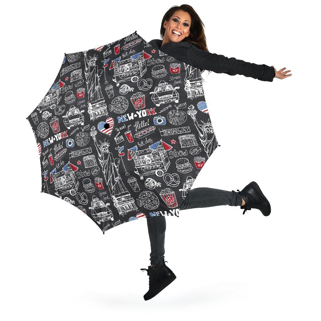 New York Love Pattern Print Automatic Foldable Umbrella-grizzshop