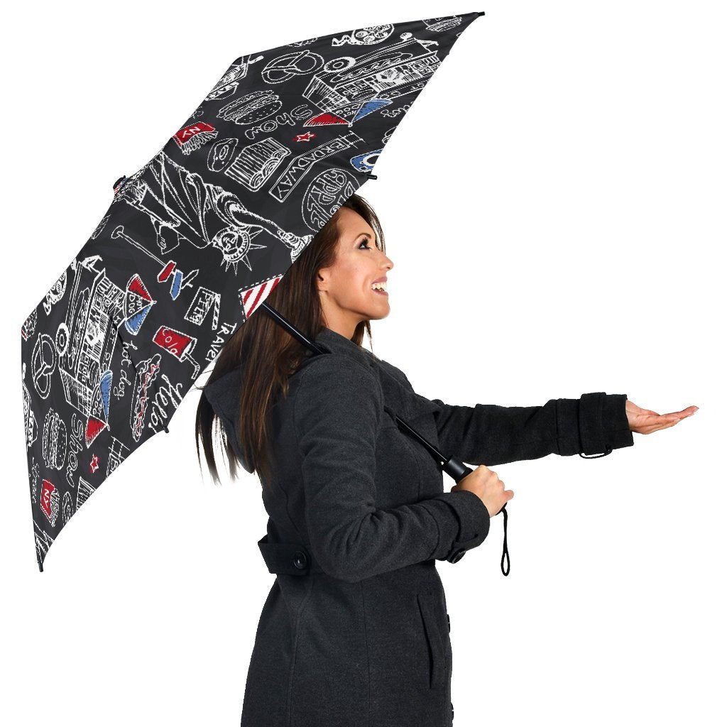 New York Love Pattern Print Automatic Foldable Umbrella-grizzshop