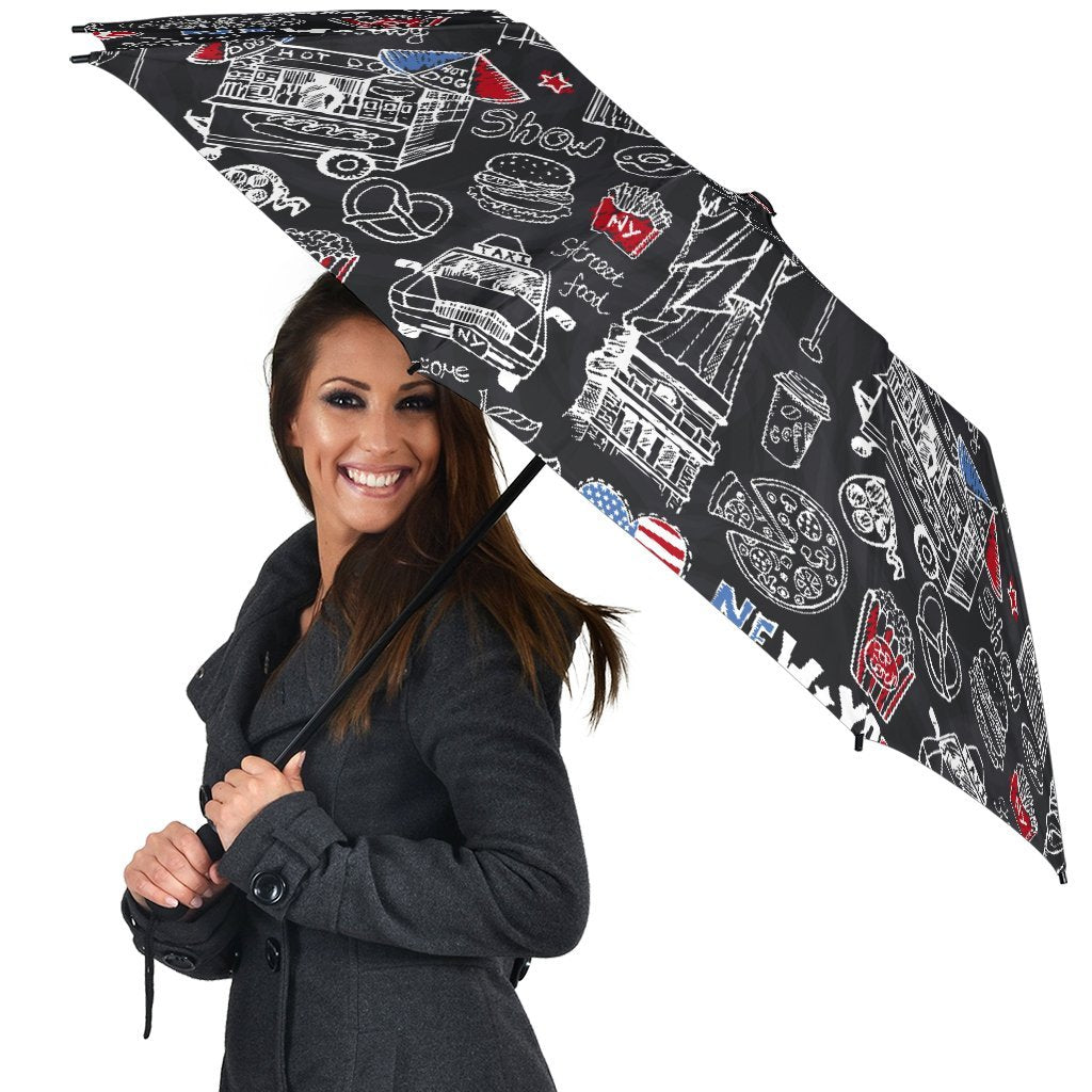 New York Love Pattern Print Automatic Foldable Umbrella-grizzshop
