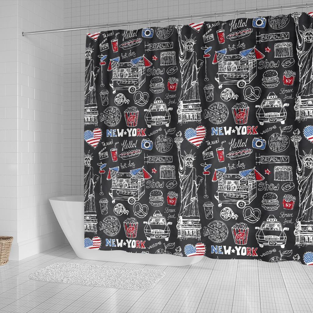 New York Love Pattern Print Bathroom Shower Curtain-grizzshop