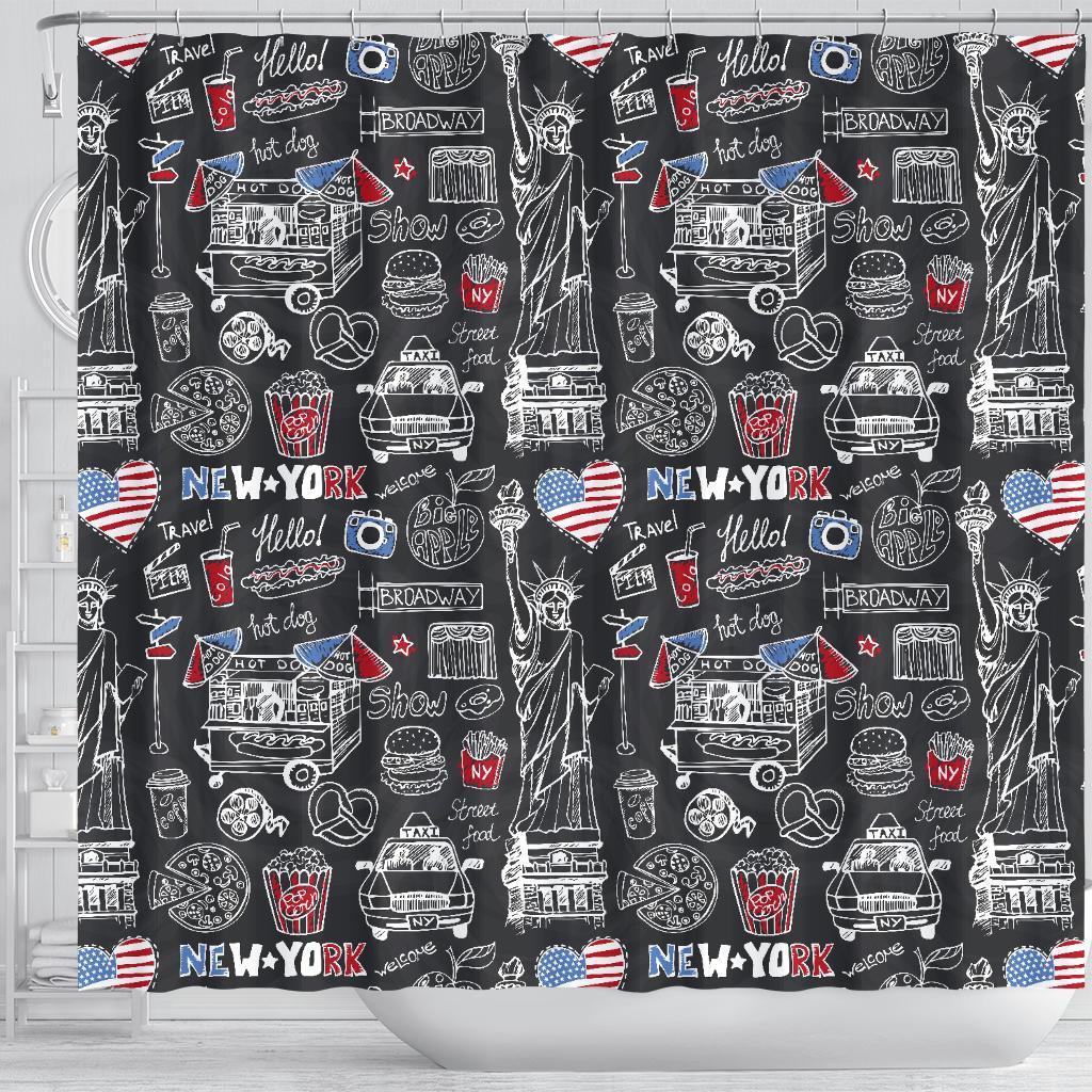 New York Love Pattern Print Bathroom Shower Curtain-grizzshop