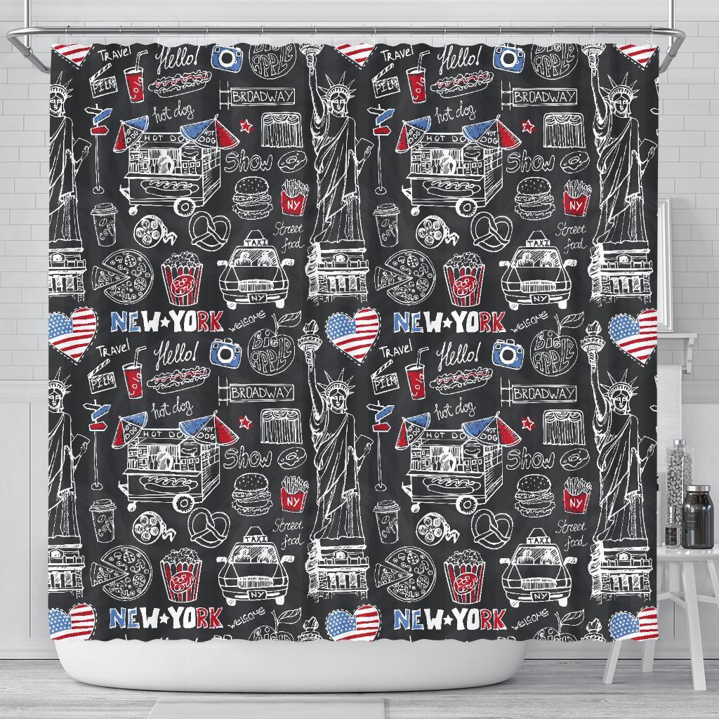 New York Love Pattern Print Bathroom Shower Curtain-grizzshop