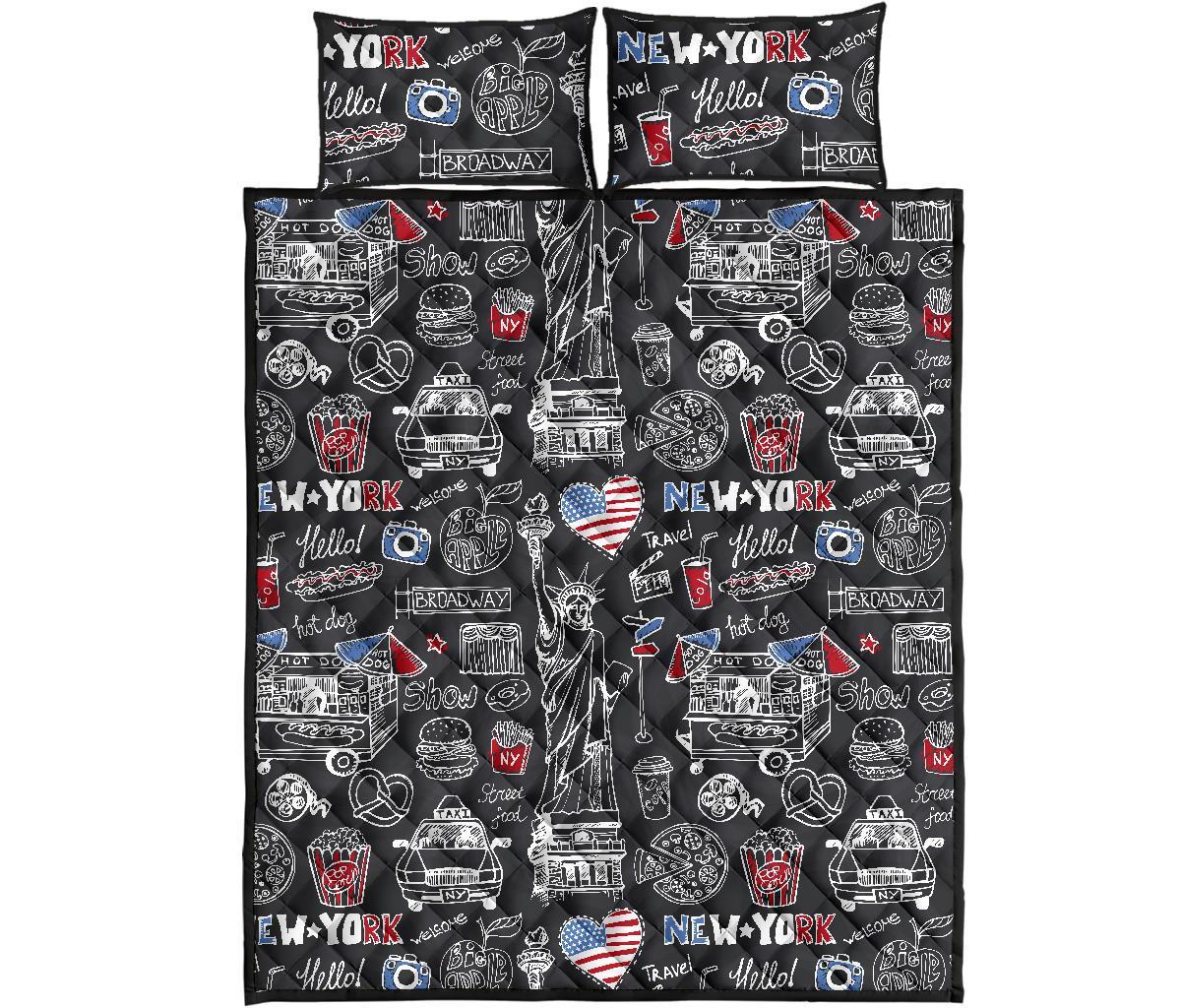 New York Love Pattern Print Bed Set Quilt-grizzshop